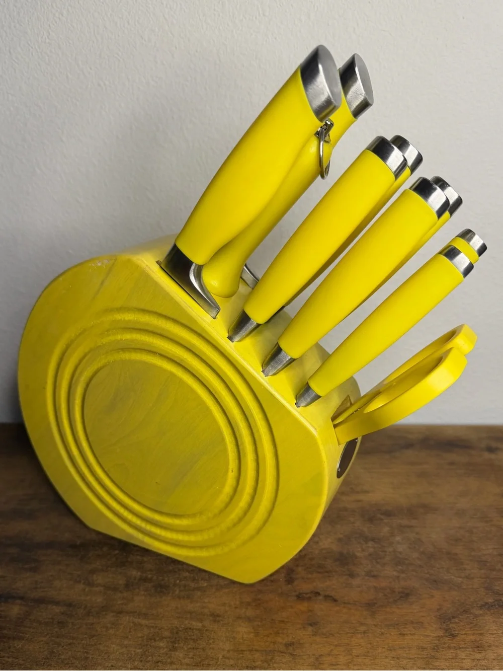 VTG Fiesta Knife Set Yellow Color Complete 10 Pieces in Wood Block Sunflower